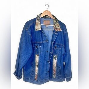 Vintage Floral Tapestry Denim Jacket  Roses Baroque Style Cottagecore